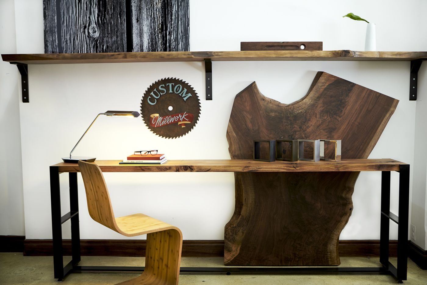 Slab desk and shelf